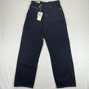Zara Origins Black Denim Wide Leg Selvedge‎ Jeans US 28 Rigid High Waist
